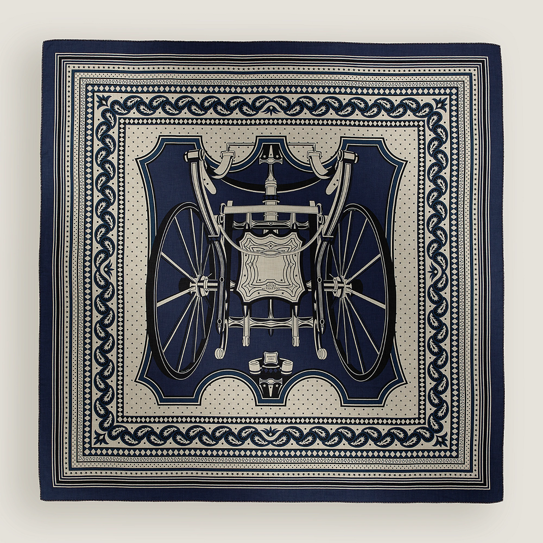 Hermes Les Roues de Phaeton Bandana Shawl 140 70% Cashmere 30% Silk H244170S 06