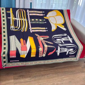 Hermes Lettres Equestres Shawl 140 70% Cashmere 30% Silk H244039S 04 - Image 7