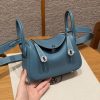 Hermes Lindy 19 CM Bag Handmade In Taurillon Clemence Leather Silver Hardware 75 Blue Jean