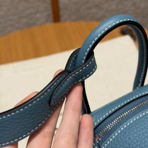 Hermes Lindy 19 CM Bag Handmade In Taurillon Clemence Leather Silver Hardware 75 Blue Jean - Image 9