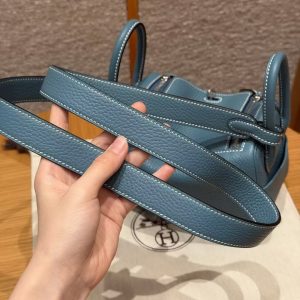 Hermes Lindy 19 CM Bag Handmade In Taurillon Clemence Leather Silver Hardware 75 Blue Jean - Image 5