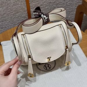 Hermes Lindy 19 CM Bag Handmade In Taurillon Clemence Leather Gold Hardware i2 Nata - Image 13