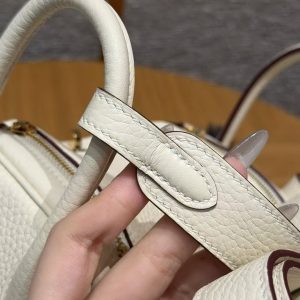 Hermes Lindy 19 CM Bag Handmade In Taurillon Clemence Leather Gold Hardware i2 Nata - Image 6