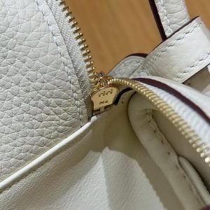 Hermes Lindy 19 CM Bag Handmade In Taurillon Clemence Leather Gold Hardware i2 Nata - Image 4