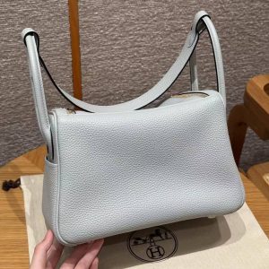 Hermes Lindy 26 CM Bag Handmade In Taurillon Clemence Leather Gold Hardware 08 Blue Pale - Image 2