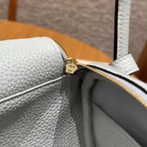 Hermes Lindy 26 CM Bag Handmade In Taurillon Clemence Leather Gold Hardware 08 Blue Pale - Image 14