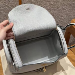 Hermes Lindy 26 CM Bag Handmade In Taurillon Clemence Leather Gold Hardware 08 Blue Pale - Image 11