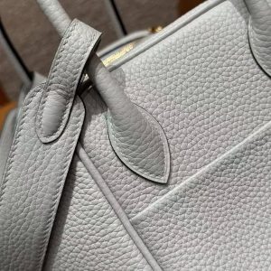 Hermes Lindy 26 CM Bag Handmade In Taurillon Clemence Leather Gold Hardware 08 Blue Pale - Image 10