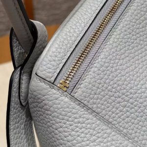 Hermes Lindy 26 CM Bag Handmade In Taurillon Clemence Leather Gold Hardware 08 Blue Pale - Image 8