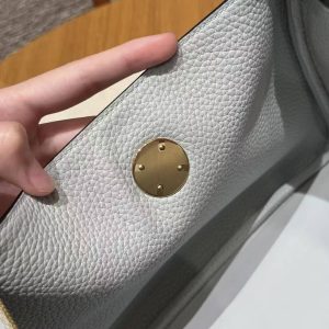 Hermes Lindy 26 CM Bag Handmade In Taurillon Clemence Leather Gold Hardware 08 Blue Pale - Image 5