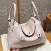 Hermes Lindy 26 CM Bag Handmade In Taurillon Clemence Leather Silver Hardware 09 Mauve Pale