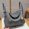 Hermes Lindy 26 CM Bag Handmade In Taurillon Clemence Leather and Alligator Gold Hardware 0L Gris Meyer