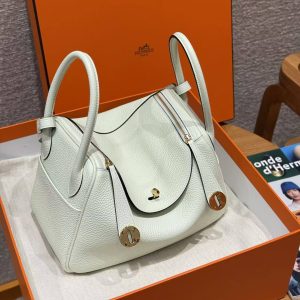 Hermes Lindy 26 CM Bag Handmade In Taurillon Clemence Leather Gold Hardware 0S Vert Fizz - Image 3