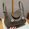 Hermes Lindy 26 CM Bag Handmade In Taurillon Clemence Leather Silver Hardware 18 Etoupe