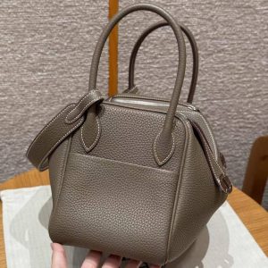 Hermes Lindy 26 CM Bag Handmade In Taurillon Clemence Leather Silver Hardware 18 Etoupe - Image 18