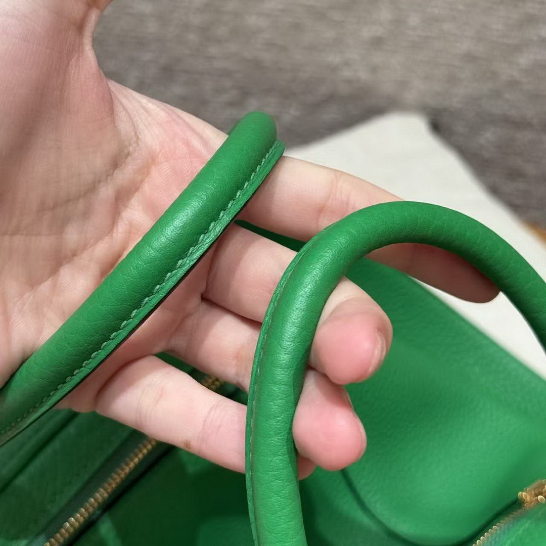 Hermes Lindy 26 CM Bag Handmade In Taurillon Clemence Leather Gold Hardware 1k Bambou - Image 11