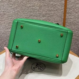 Hermes Lindy 26 CM Bag Handmade In Taurillon Clemence Leather Gold Hardware 1k Bambou - Image 8