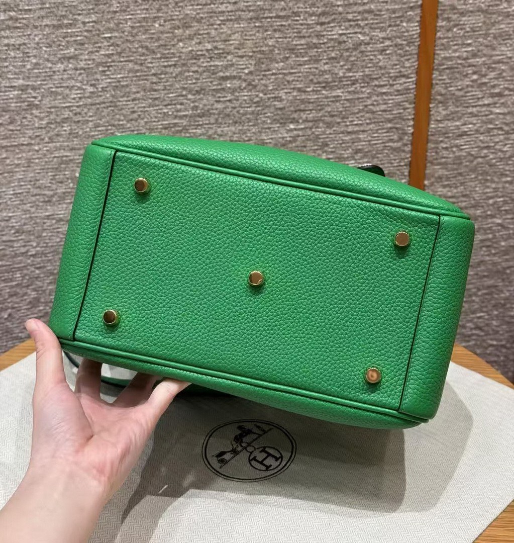 Hermes Lindy 26 CM Bag Handmade In Taurillon Clemence Leather Gold Hardware 1k Bambou - Image 8