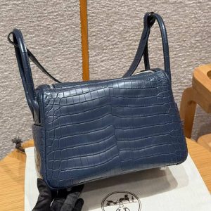 Hermes Lindy 26 CM Bag Handmade In Niloticus Leather From Nile Silver Hardware 2Z Bleu Niut 71 Blue France - Image 2