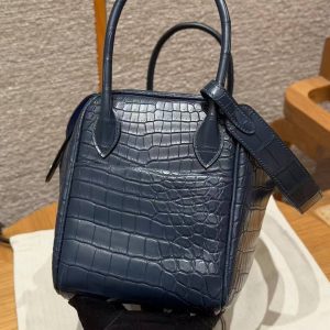 Hermes Lindy 26 CM Bag Handmade In Niloticus Leather From Nile Silver Hardware 2Z Bleu Niut 71 Blue France - Image 18