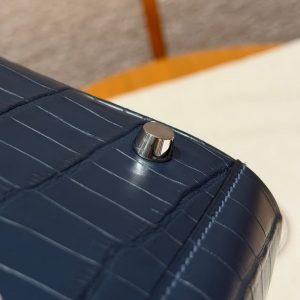 Hermes Lindy 26 CM Bag Handmade In Niloticus Leather From Nile Silver Hardware 2Z Bleu Niut 71 Blue France - Image 13
