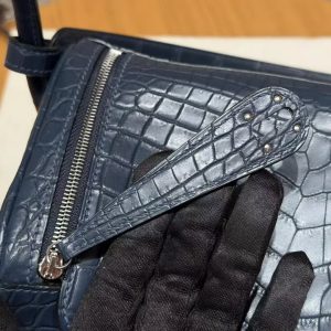 Hermes Lindy 26 CM Bag Handmade In Niloticus Leather From Nile Silver Hardware 2Z Bleu Niut 71 Blue France - Image 10