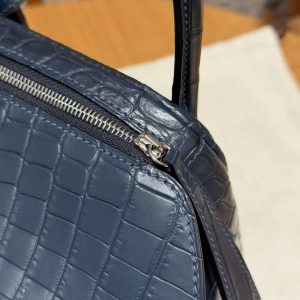 Hermes Lindy 26 CM Bag Handmade In Niloticus Leather From Nile Silver Hardware 2Z Bleu Niut 71 Blue France - Image 7