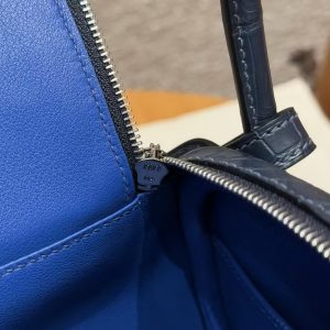 Hermes Lindy 26 CM Bag Handmade In Niloticus Leather From Nile Silver Hardware 2Z Bleu Niut 71 Blue France - Image 4