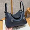 Hermes Lindy 26 CM Bag Handmade In Taurillon Clemence Leather Silver Hardware 2Z Bleu Niut