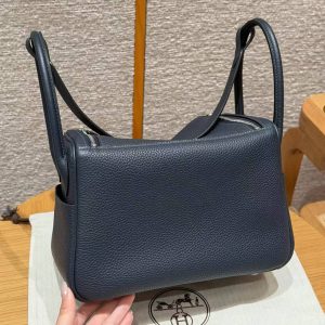 Hermes Lindy 26 CM Bag Handmade In Taurillon Clemence Leather Silver Hardware 2Z Bleu Niut - Image 2