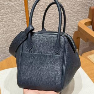 Hermes Lindy 26 CM Bag Handmade In Taurillon Clemence Leather Silver Hardware 2Z Bleu Niut - Image 20