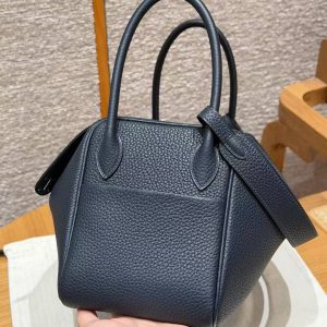 Hermes Lindy 26 CM Bag Handmade In Taurillon Clemence Leather Silver Hardware 2Z Bleu Niut - Image 19