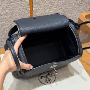 Hermes Lindy 26 CM Bag Handmade In Taurillon Clemence Leather Silver Hardware 2Z Bleu Niut - Image 17