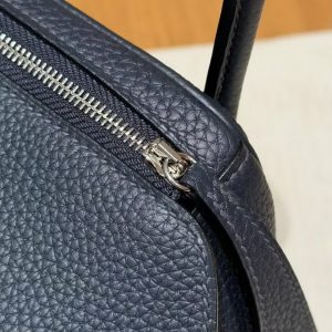 Hermes Lindy 26 CM Bag Handmade In Taurillon Clemence Leather Silver Hardware 2Z Bleu Niut - Image 11