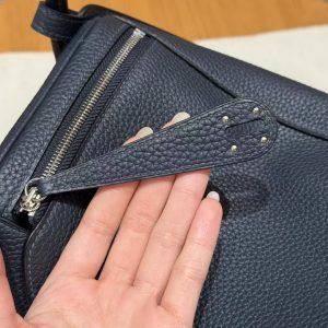 Hermes Lindy 26 CM Bag Handmade In Taurillon Clemence Leather Silver Hardware 2Z Bleu Niut - Image 9