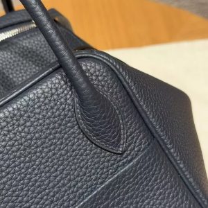 Hermes Lindy 26 CM Bag Handmade In Taurillon Clemence Leather Silver Hardware 2Z Bleu Niut - Image 7