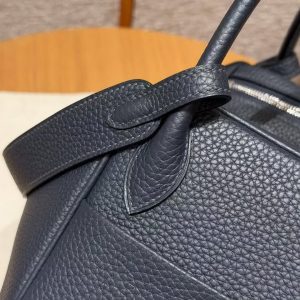 Hermes Lindy 26 CM Bag Handmade In Taurillon Clemence Leather Silver Hardware 2Z Bleu Niut - Image 6