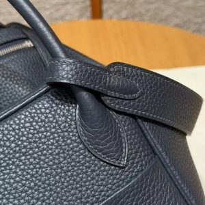 Hermes Lindy 26 CM Bag Handmade In Taurillon Clemence Leather Silver Hardware 2Z Bleu Niut - Image 4