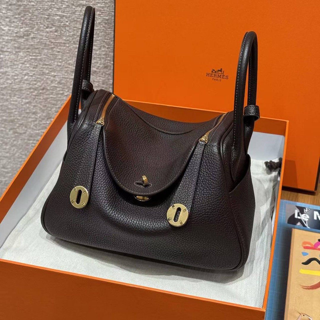Hermes Lindy 26 CM Bag Handmade In Taurillon Clemence Leather Gold Hardware 46 Ebene - Image 10