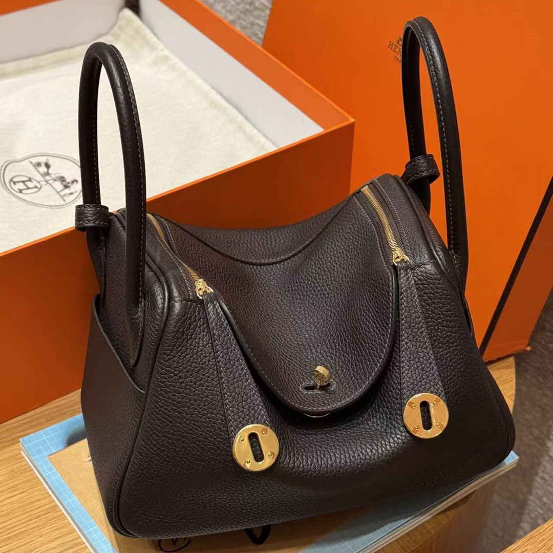 Hermes Lindy 26 CM Bag Handmade In Taurillon Clemence Leather Gold Hardware 46 Ebene - Image 9