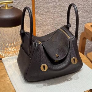Hermes Lindy 26 CM Bag Handmade In Taurillon Clemence Leather Gold Hardware 46 Ebene - Image 8