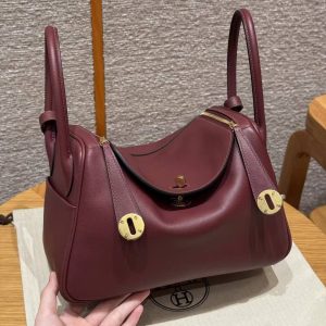 Hermes Lindy 26 CM Bag Handmade In Swift Leather Gold Hardware 55 Rouge H