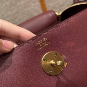 Hermes Lindy 26 CM Bag Handmade In Swift Leather Gold Hardware 55 Rouge H - Image 16