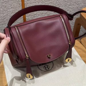 Hermes Lindy 26 CM Bag Handmade In Swift Leather Gold Hardware 55 Rouge H - Image 13
