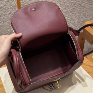 Hermes Lindy 26 CM Bag Handmade In Swift Leather Gold Hardware 55 Rouge H - Image 12