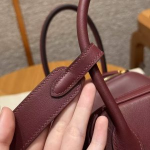 Hermes Lindy 26 CM Bag Handmade In Swift Leather Gold Hardware 55 Rouge H - Image 9