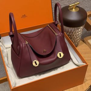 Hermes Lindy 26 CM Bag Handmade In Swift Leather Gold Hardware 55 Rouge H - Image 3