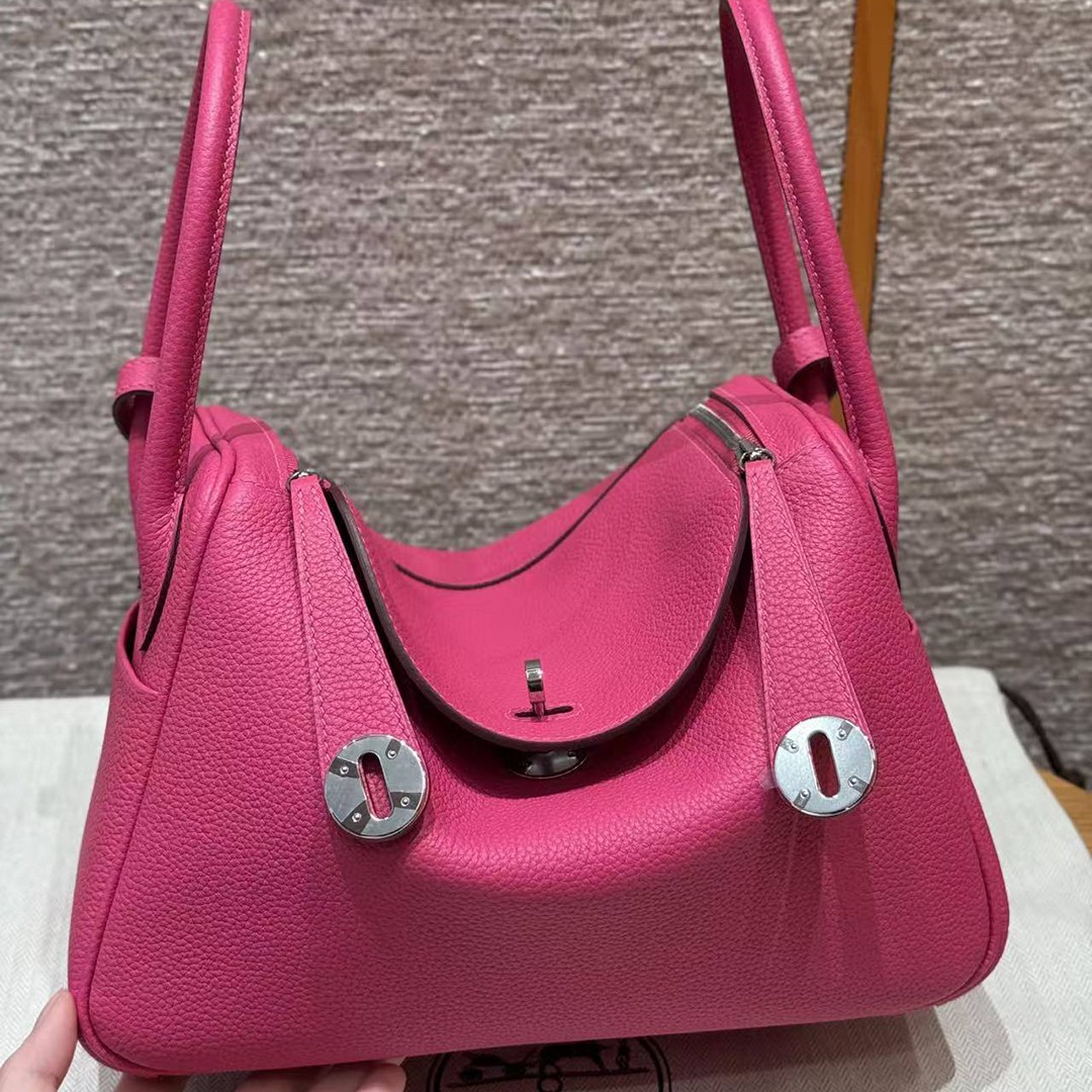 Hermes Lindy 26 CM Bag Handmade In Taurillon Clemence Leather Sliver Hardware 5J Fuchia - Image 2