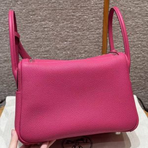 Hermes Lindy 26 CM Bag Handmade In Taurillon Clemence Leather Sliver Hardware 5J Fuchia - Image 21