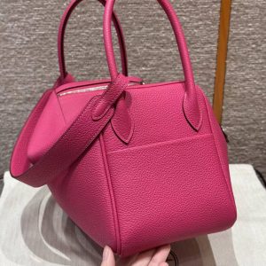 Hermes Lindy 26 CM Bag Handmade In Taurillon Clemence Leather Sliver Hardware 5J Fuchia - Image 20